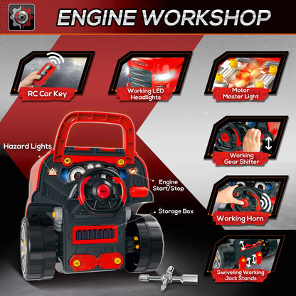 Qaba Smart Truck Engine Toy Set for Kids - Mini Car Service Station, Kids Tool Set Included, Suitable for 3-5 Years Old