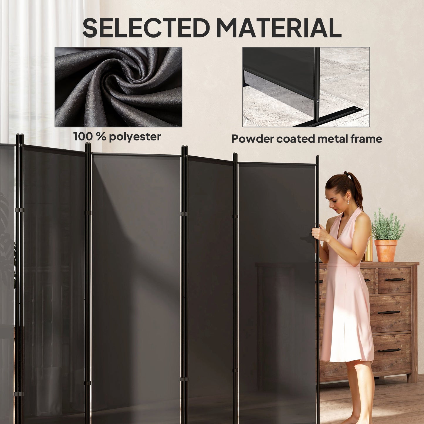 6 Panel Room Divider, 6 Ft Folding Privacy Screen, Portable Freestanding Partition Wall Divider, Charcoal Grey
