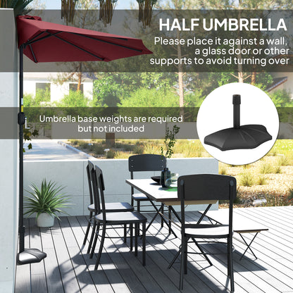 9ft Half Round Umbrella Outdoor Patio Garden Balcony Parasol Window Sun Shade w/ 5 Ribs Wine Red
