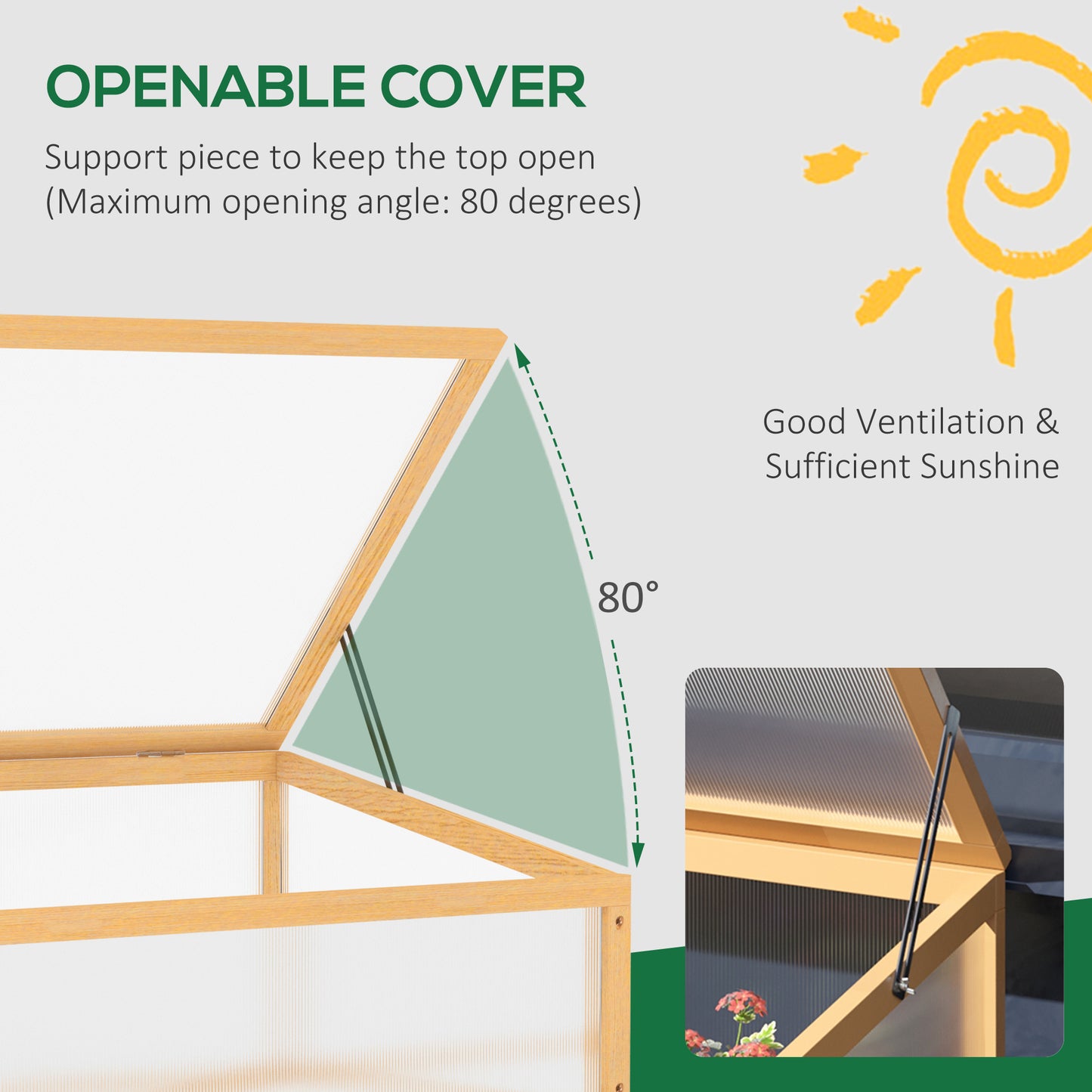 Wooden Cold Frame Greenhouse Garden Portable Raised Planter with Openable Top for Indoor, Outdoor, Flowers, Vegetables, 