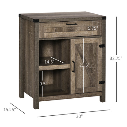 Rustic Barn Door Storage Cabinet Modern Farmhouse Buffet Sideboard for Kitchen & Dining Room  Dark Oak