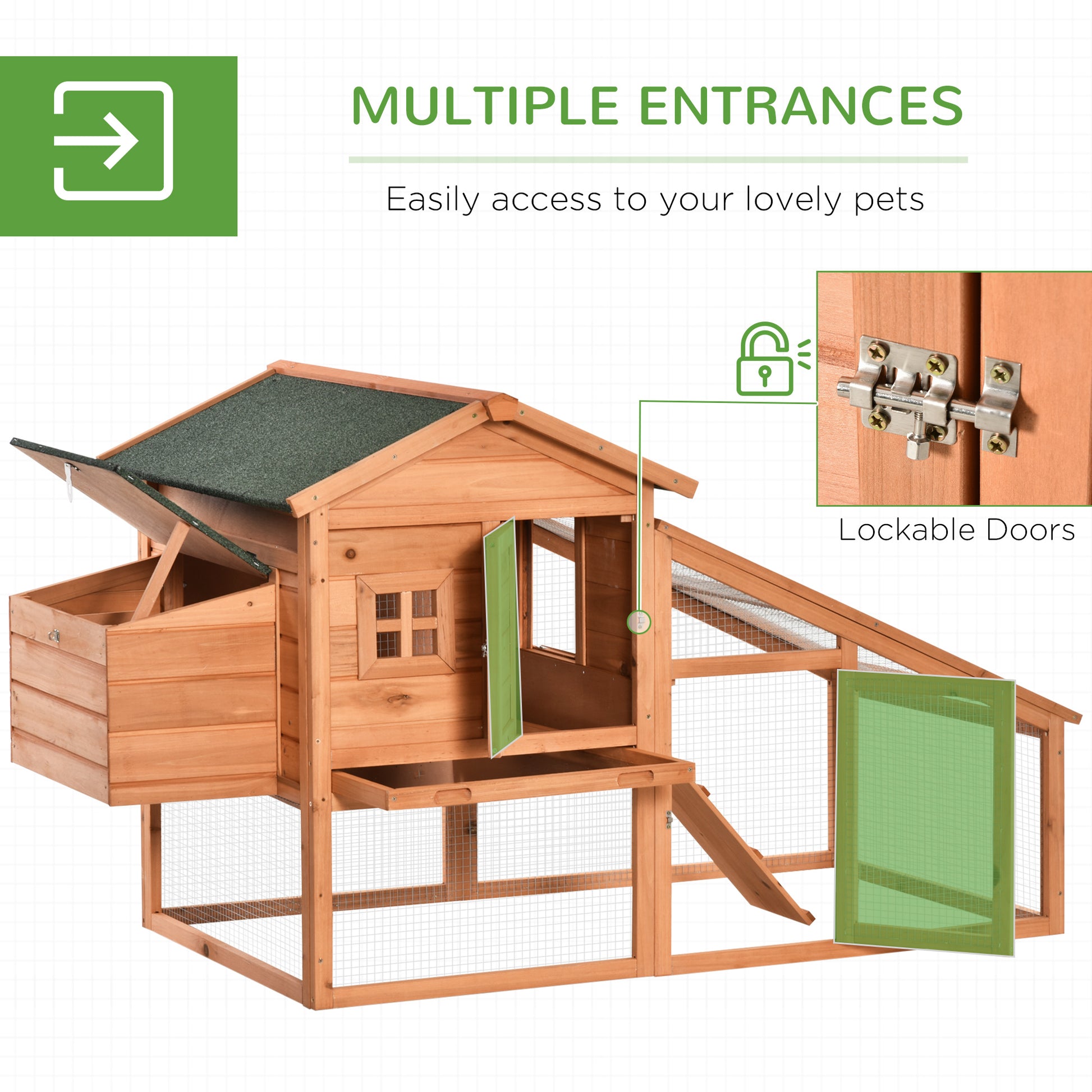 69" Chicken Coop Wooden Hen House Rabbit Hutch Poultry Cage Pen Outdoor Backyard with Outdoor Run Resting Nesting Box Re