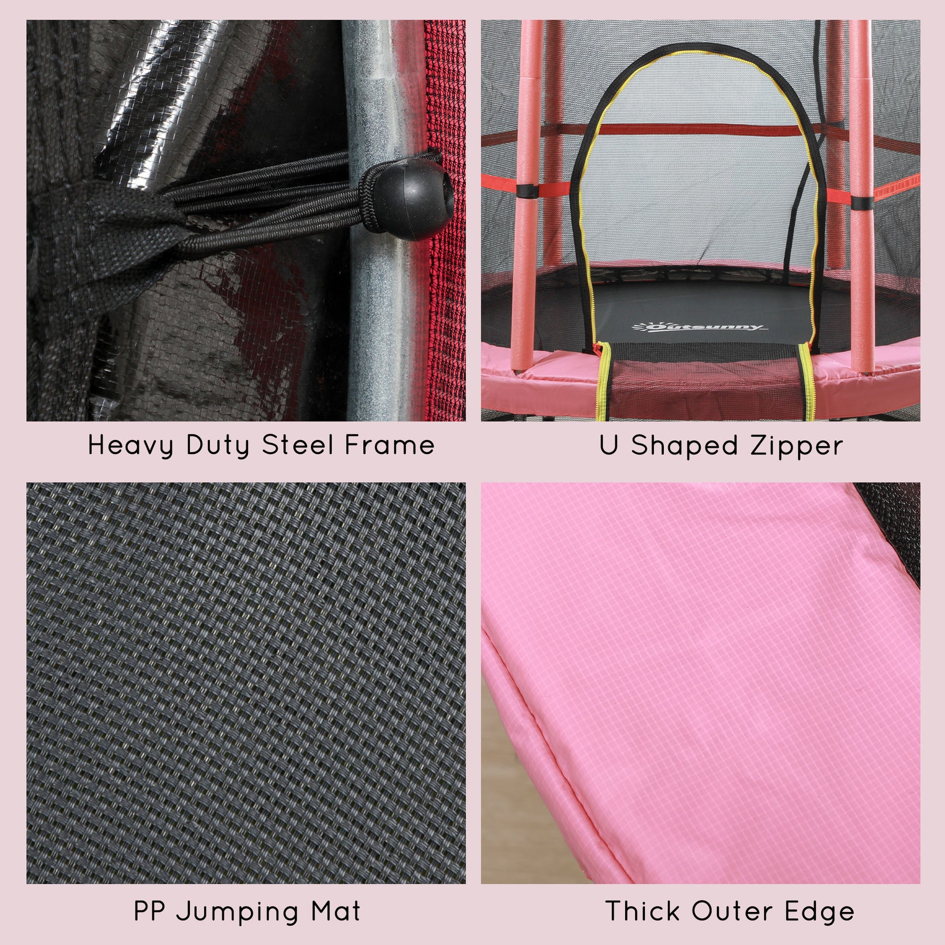 55" Kids Trampoline with Enclosure Net for Indoor/Outdoor, Trampoline for Boys and Girls Age 3-6 Years, Pink