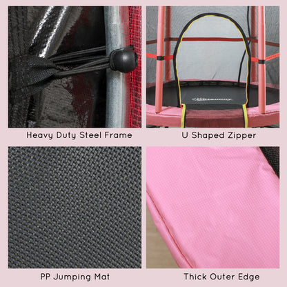 55" Kids Trampoline with Enclosure Net for Indoor/Outdoor, Trampoline for Boys and Girls Age 3-6 Years, Pink