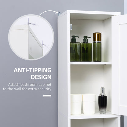 Tall Bathroom Storage Cabinet with Mirror, Freestanding Narrow Linen Tower Cabinet with Adjustable Shelves for Bathroom,