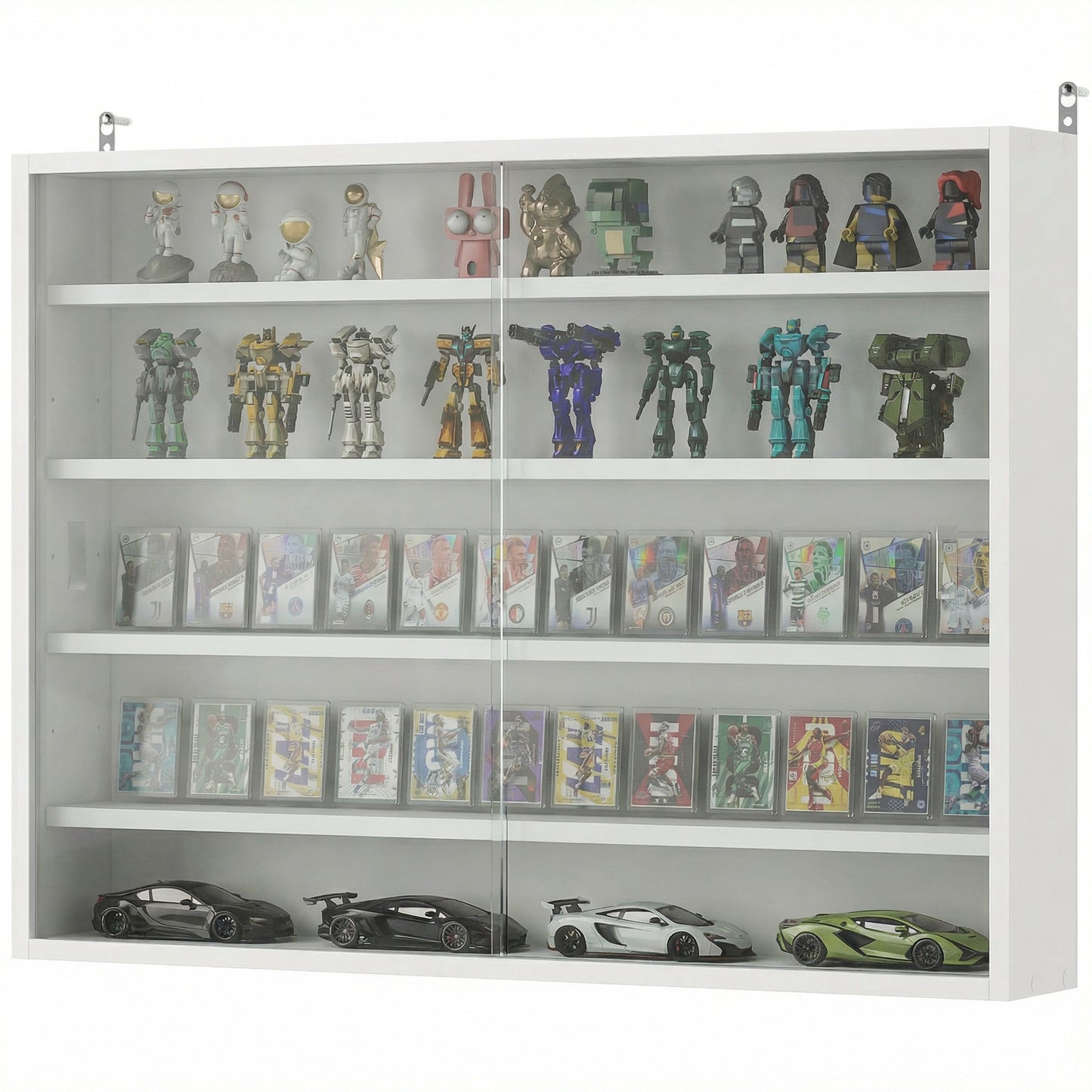 5-storey Display Cabinet, Shot Glass Display Case, Glass Curio Cabinet with 2 Glass Doors and 4 Adjustable Shelves, Whit