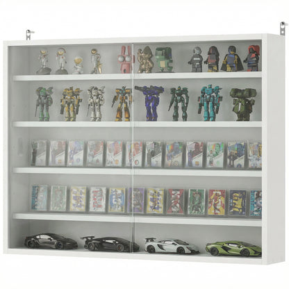 5-storey Display Cabinet, Shot Glass Display Case, Glass Curio Cabinet with 2 Glass Doors and 4 Adjustable Shelves, Whit