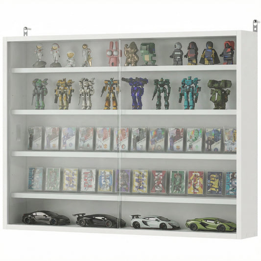 5-storey Display Cabinet, Shot Glass Display Case, Glass Curio Cabinet with 2 Glass Doors and 4 Adjustable Shelves, Whit