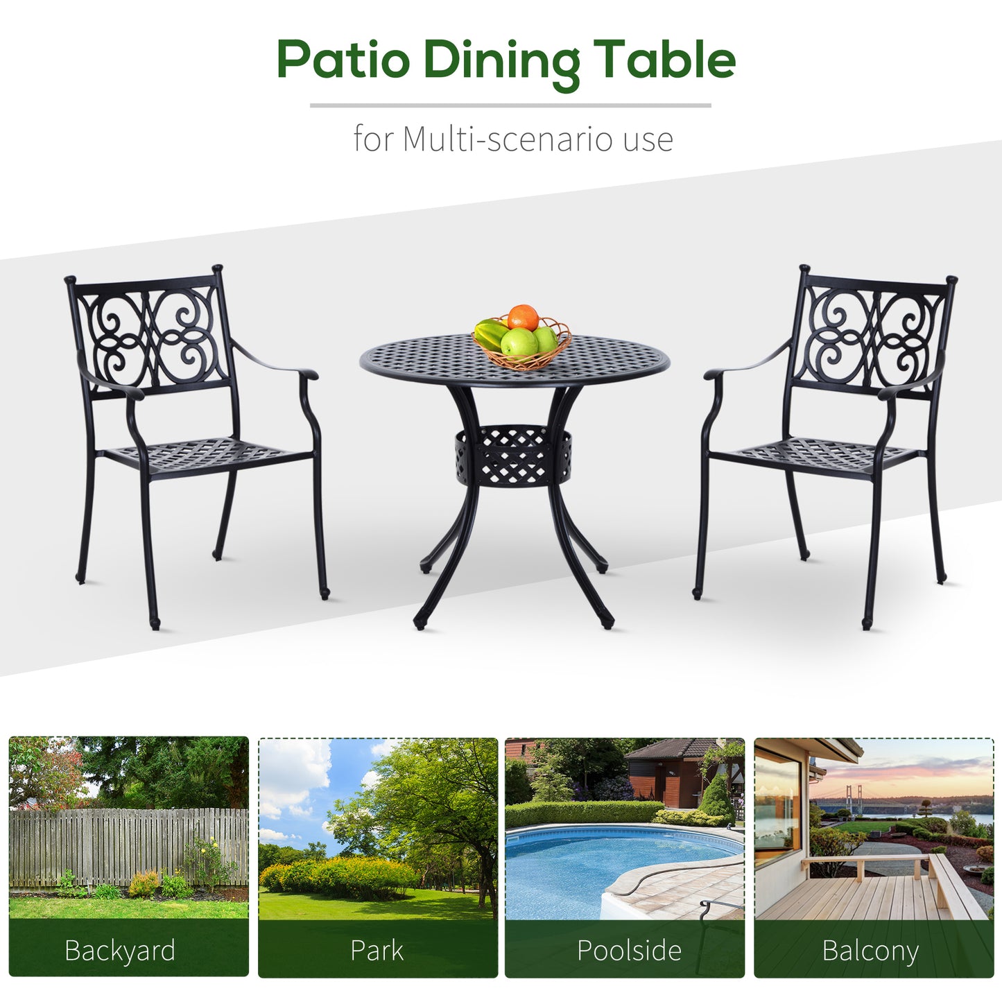 33-Inch Roud Patio Dining Table with Umbrella Hole, Cast Aluminum Garden Table, All Weather Patio Bisto Table, for Lawn,