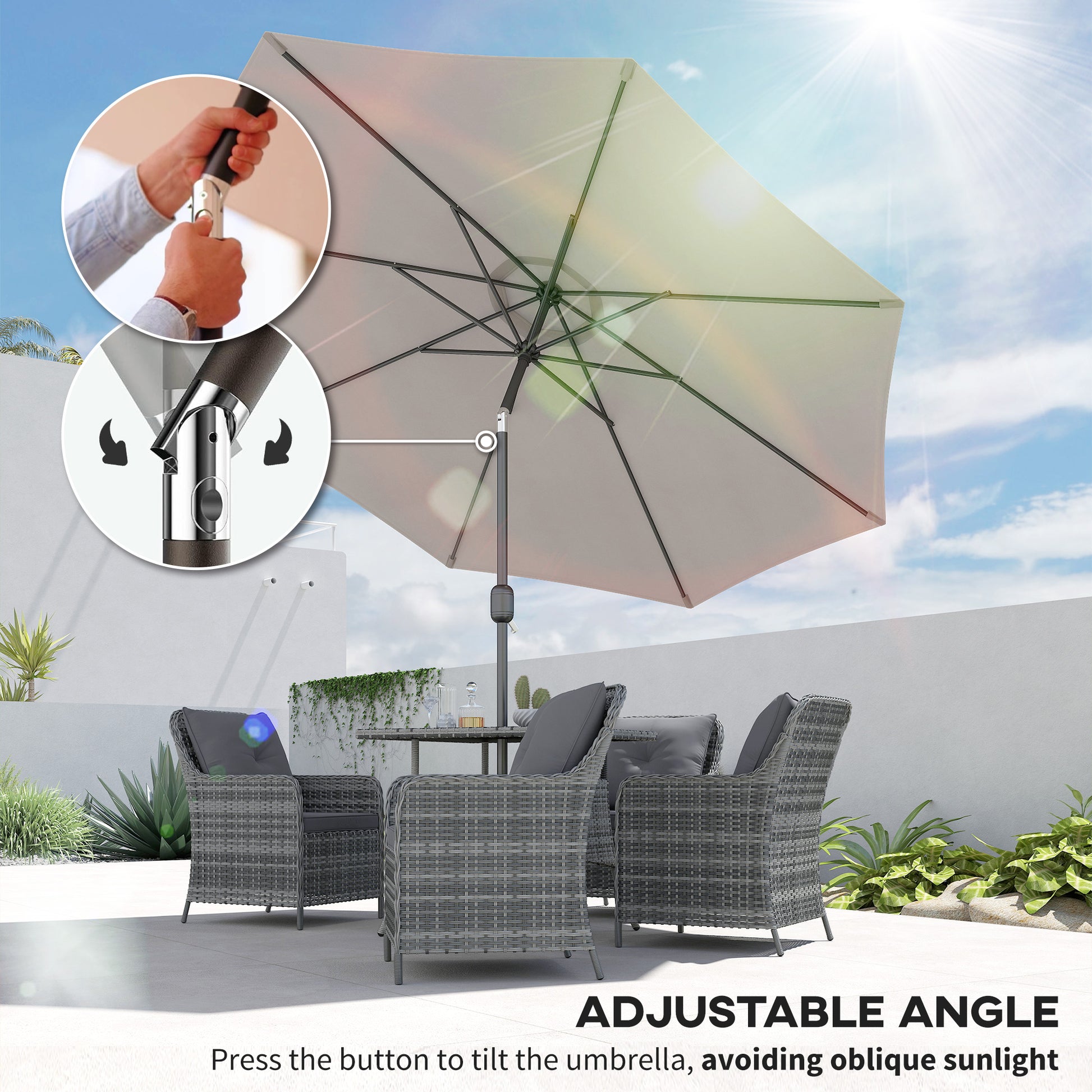 10' x 8' Round Market Umbrella, Patio Umbrella with Crank Handle and Tilt, Outdoor Parasol for Garden, Bench, Lawn, Ligh