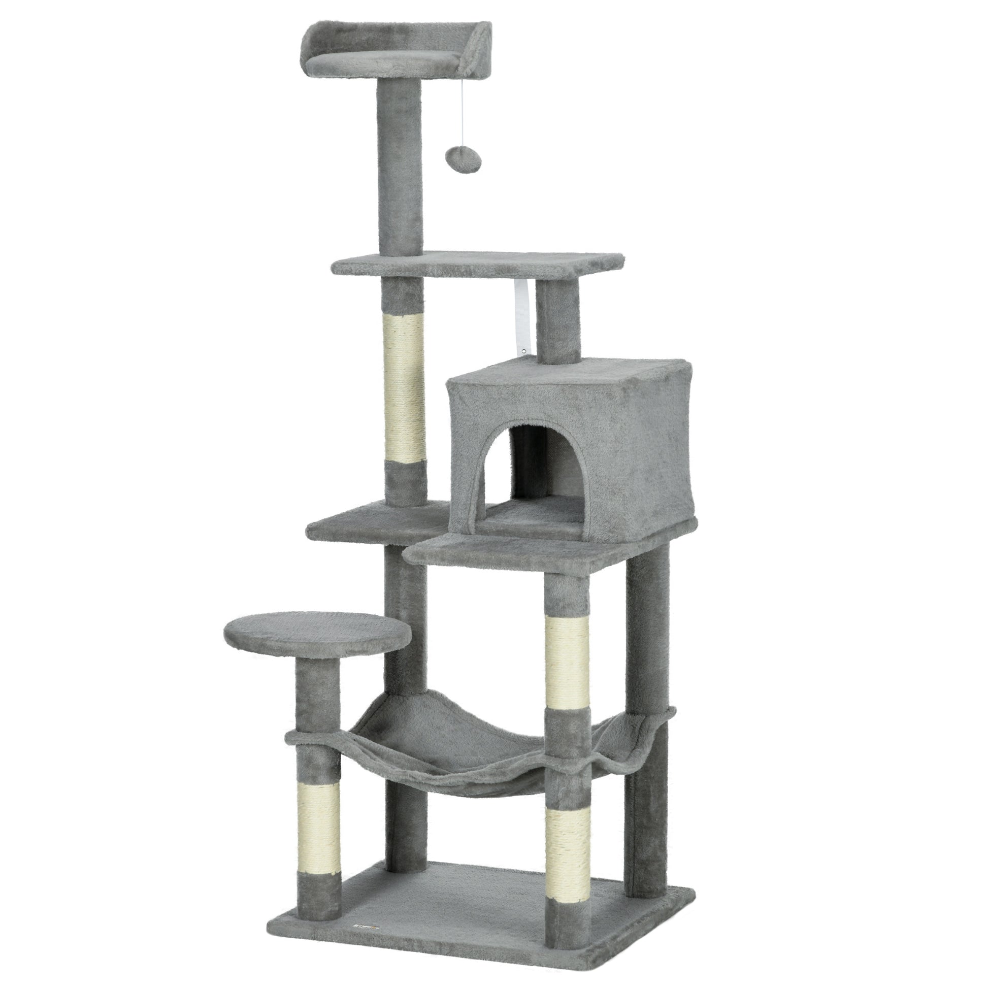 Tall Cat Tree for Indoor Cats, 56" Multi-Level Cat Tower with Hammock, Cat Bed, Cat Condo with Sisal Scratching Posts, G