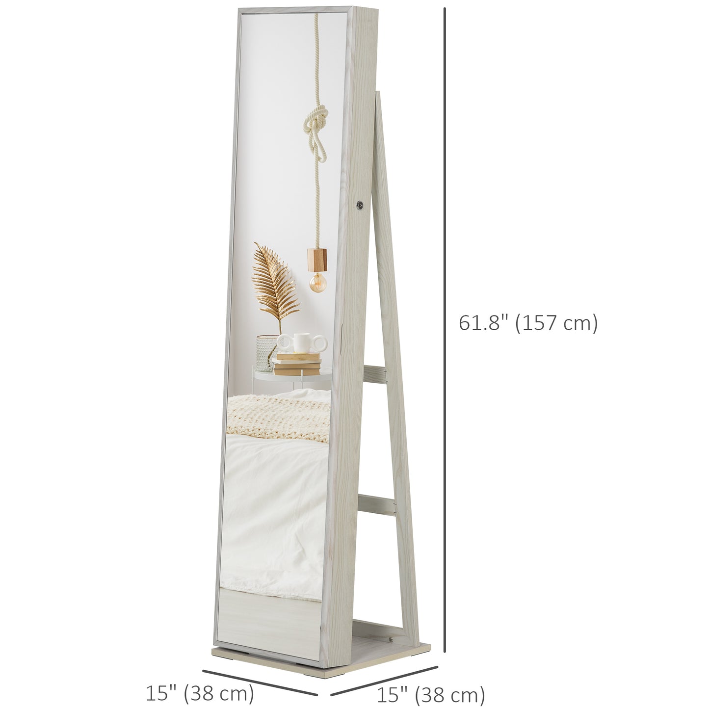 Mirror Jewelry Cabinet Armoire, Lockable Jewelry Organizer with Full-Length Mirror, LED Lights, Standing Jewelry Armoire