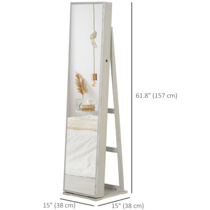 Mirror Jewelry Cabinet Armoire, Lockable Jewelry Organizer with Full-Length Mirror, LED Lights, Standing Jewelry Armoire