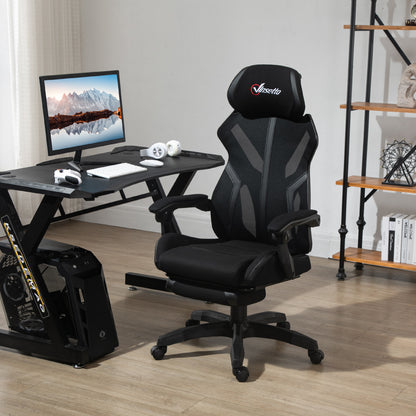 Gaming Chair, Ergonomic Computer Chair with Footrest, Headrest, Recliner Swivel Seat with Adjustable Height, Black