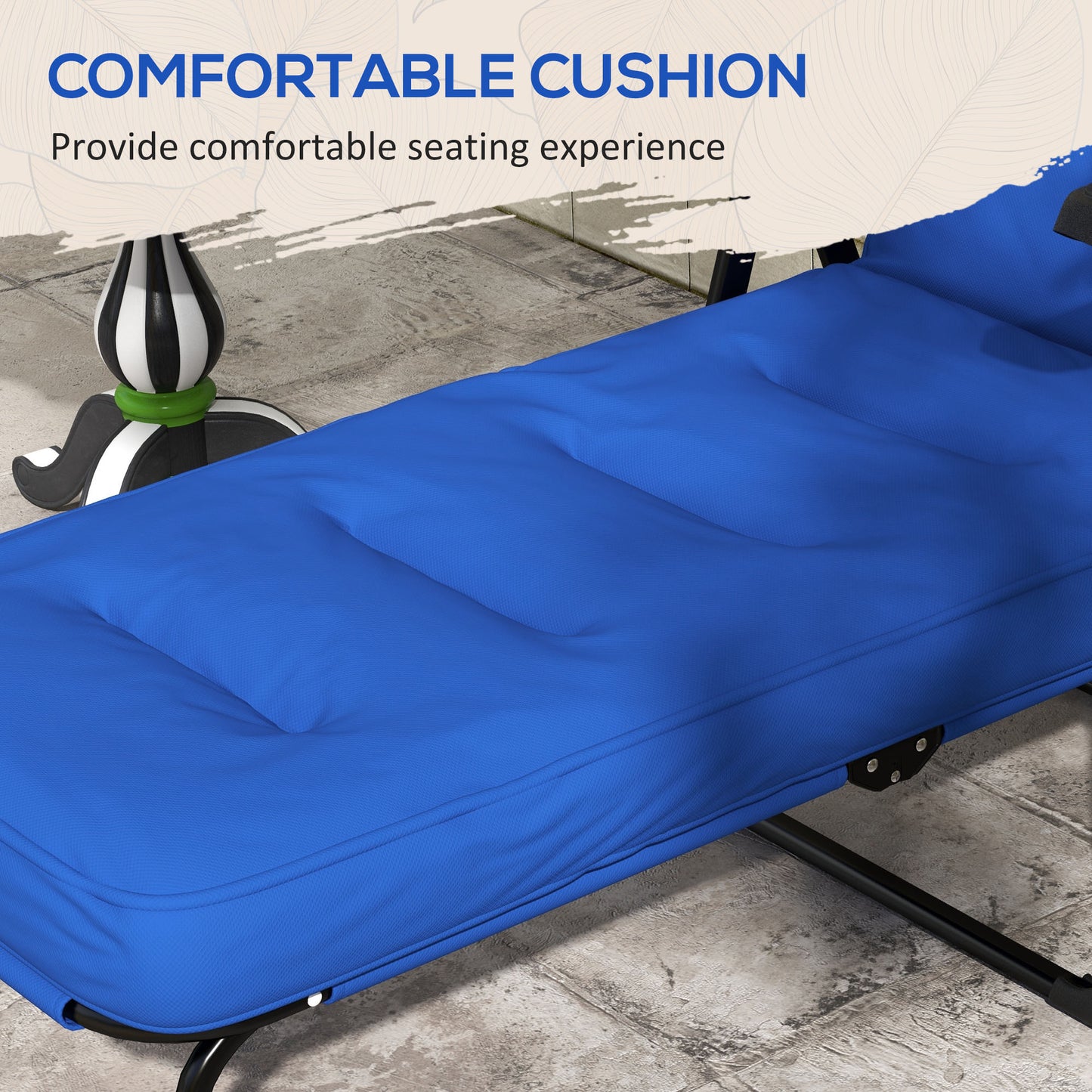 Outdoor Lounge Chair with Padded Cushion, Folding Reclining Patio Garden Chair with Recline Back, Footrest, for Poolside