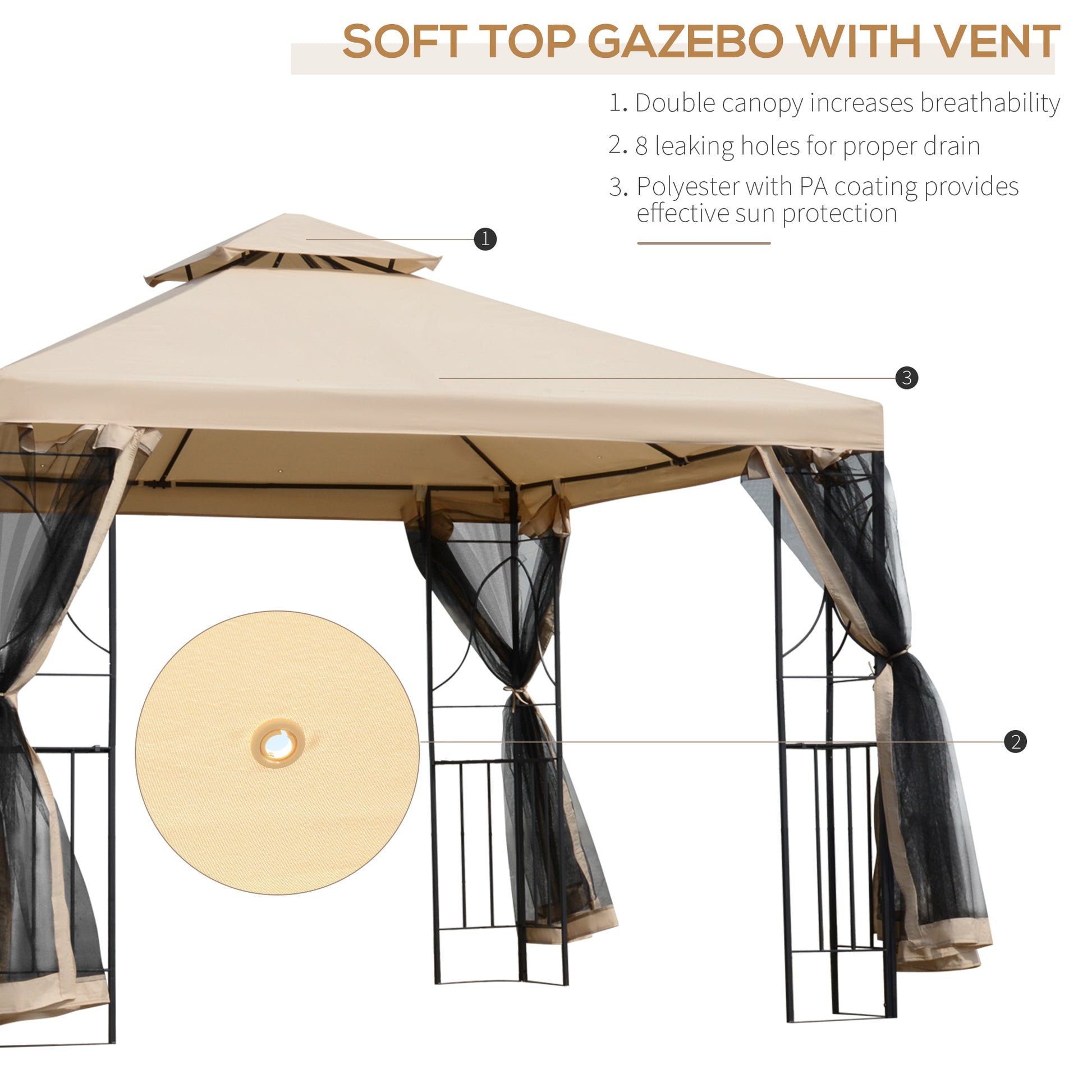 10x10ft Patio Gazebo, Outdoor Double Top Pavilion Canopy, Garden Event Party Tent Shelter, Yard Sun Shade Steel Frame w/