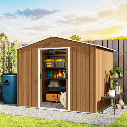 8' x 6' Outdoor Storage Shed, Metal Garden Tool Storage House with Lockable Sliding Doors and Vents for Backyard Patio L