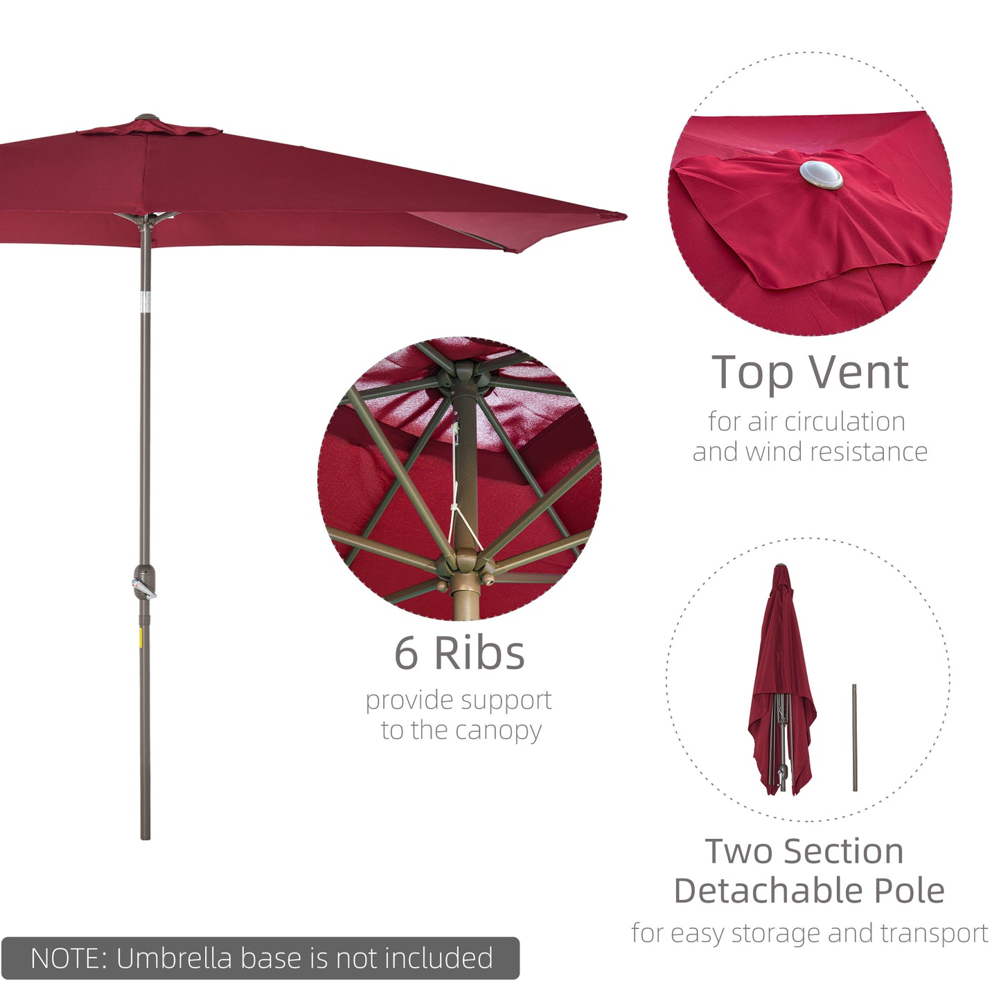 6.5x10ft Patio Umbrella, Rectangle Market Umbrella with Aluminum Frame and Crank Handle, Garden Parasol Outdoor Sunshade