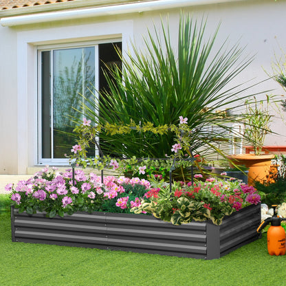 6' x 3' x 1' Raised Garden Bed with 2 Trellis Tomato Cages, Steel Frame Elevated Planter Box, Dark Grey