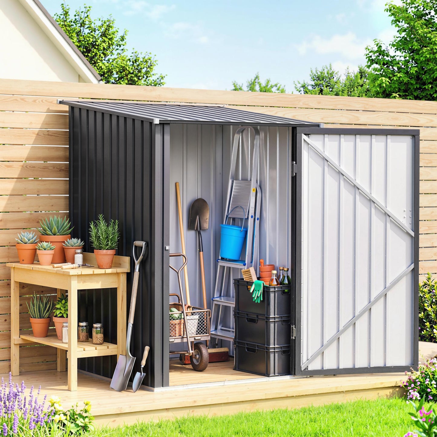 Garden Tool Storage Shed, Small Steel Shed with Lockable Door for Garden & Patio, Galvanized Steel Construction, Dark Gr