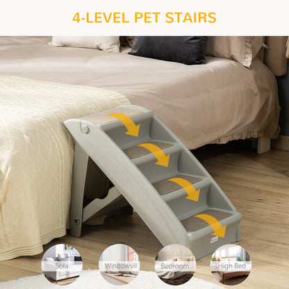 4-Level Portable Dog Stairs, Foldable Dog Steps for Small Dogs, Lightweight Cat Steps, with Nonslip Soft Mats, for High 