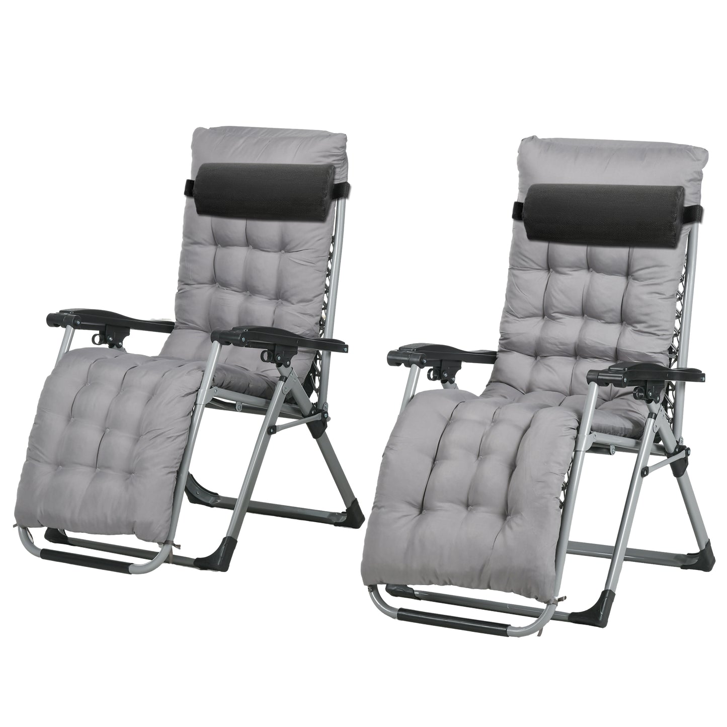 Folding Garden Chairs Set of 2, Reclining Zero Gravity Chair, Sun Lounger with Cushion and Headrest, Dark Grey