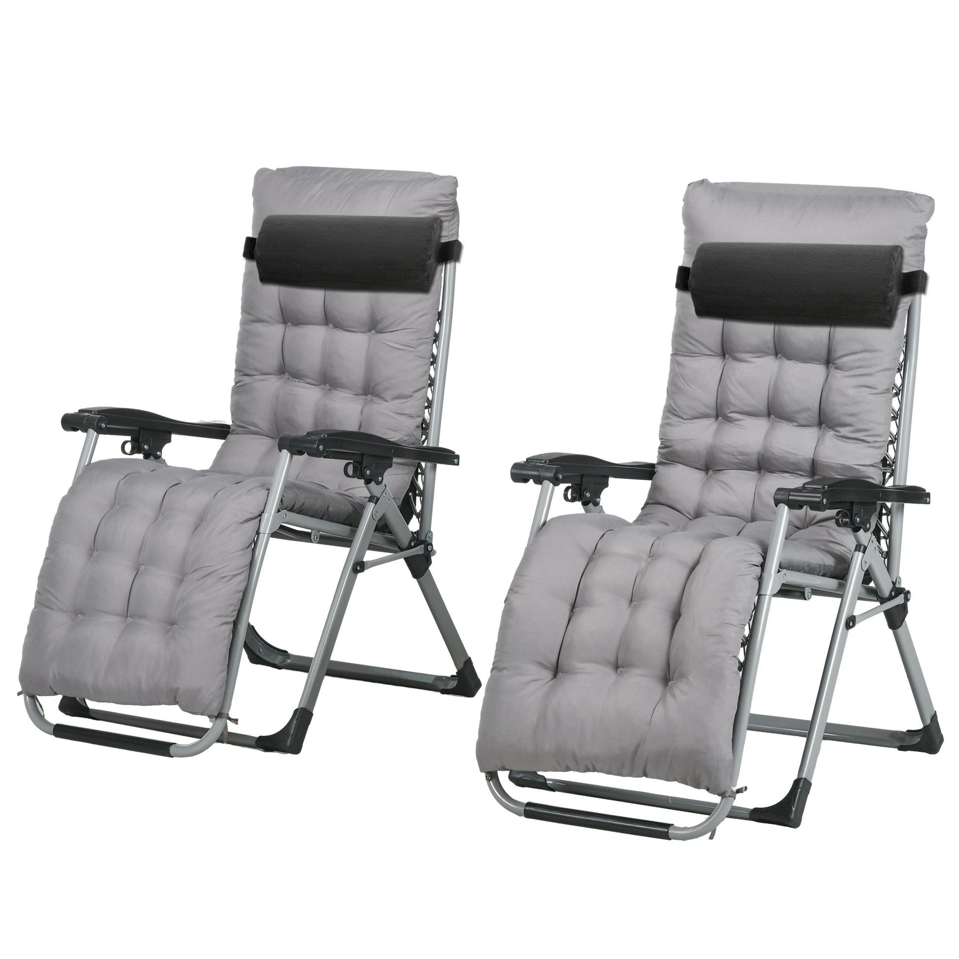 Folding Garden Chairs Set of 2, Reclining Zero Gravity Chair, Sun Lounger with Cushion and Headrest, Dark Grey