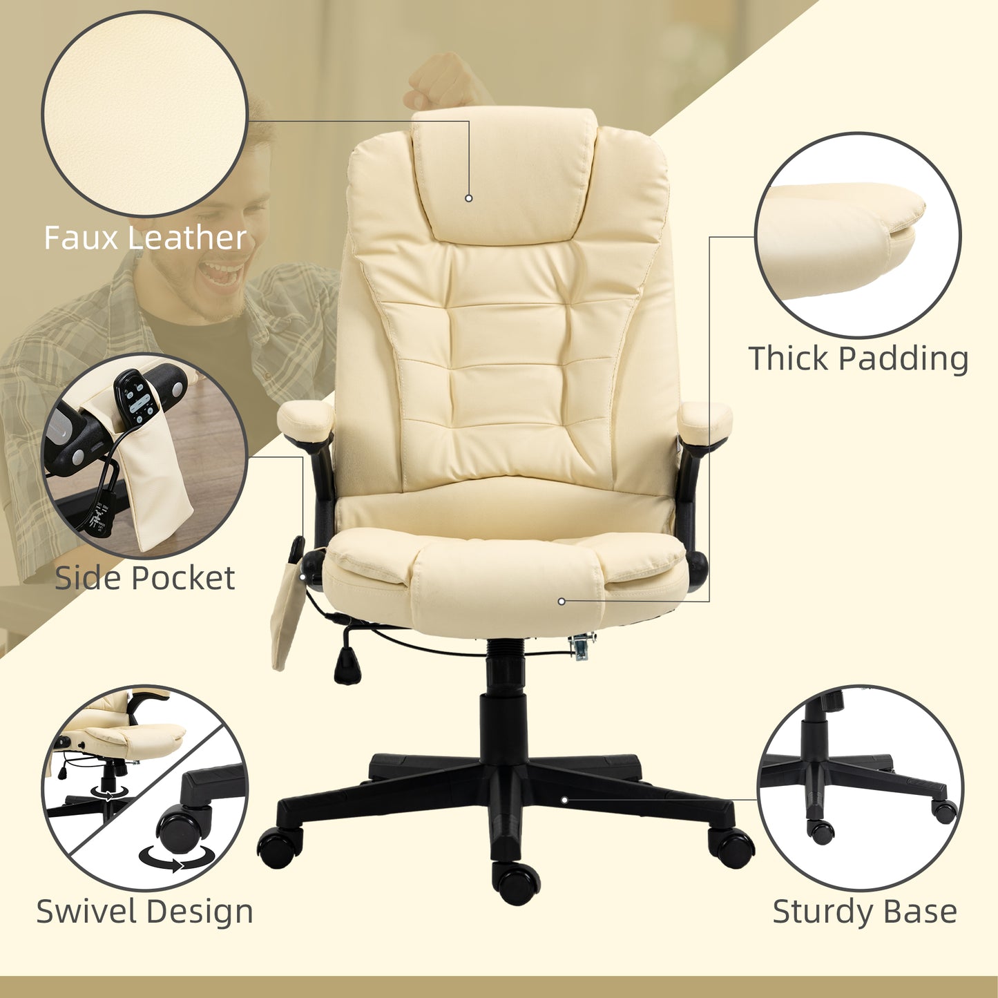 Office Chair Adjustable Heated Ergonomic Massage Swivel Vibrating High Back Leather Executive Chair Office Furniture (Be