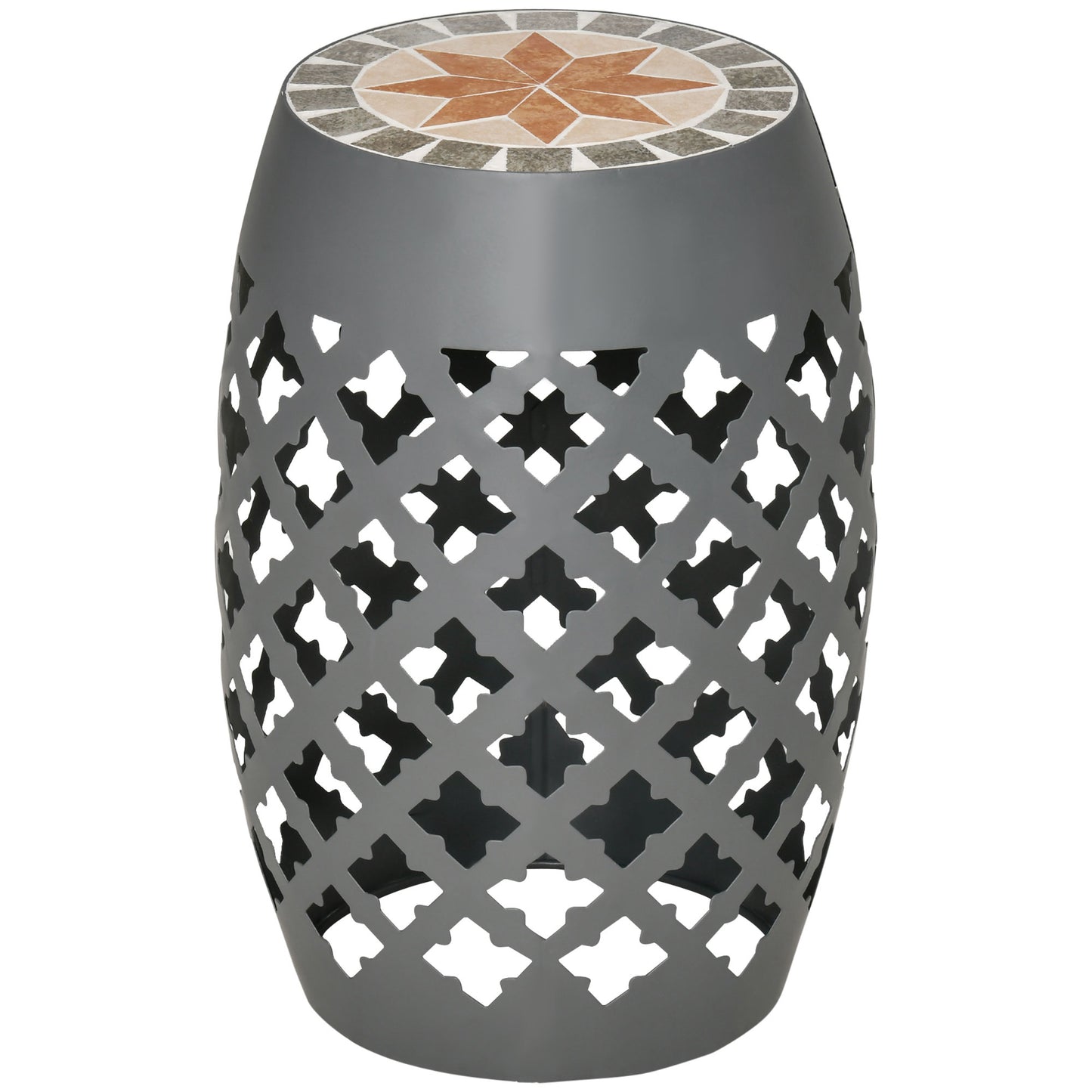 Ceramic Decorative Garden Stool, 12" Drum Outdoor Stool Side Table Plant Stand for Outdoor Indoor, Grey
