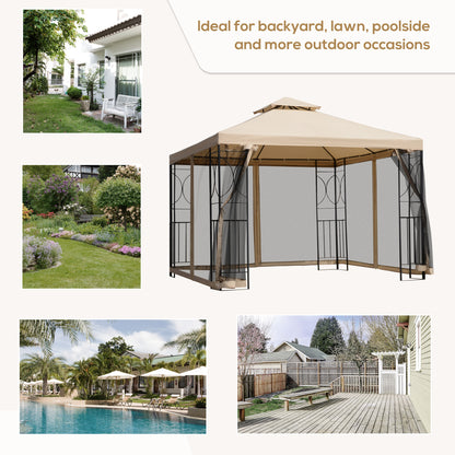 10x10ft Patio Gazebo, Outdoor Double Top Pavilion Canopy, Garden Event Party Tent Shelter, Yard Sun Shade Steel Frame w/