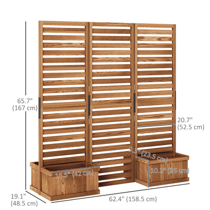 Outdoor Privacy Screen Wood Privacy Panel with 4 Planter Boxes, Raised Bed with 3 Panels, Drainage Holes, Natural