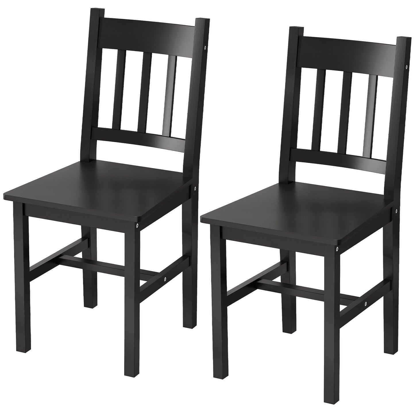 Dining Chairs Set of 2, Kitchen Chair with Slat Back, Pine Wood Structure for Living Room and Dining Room, Black