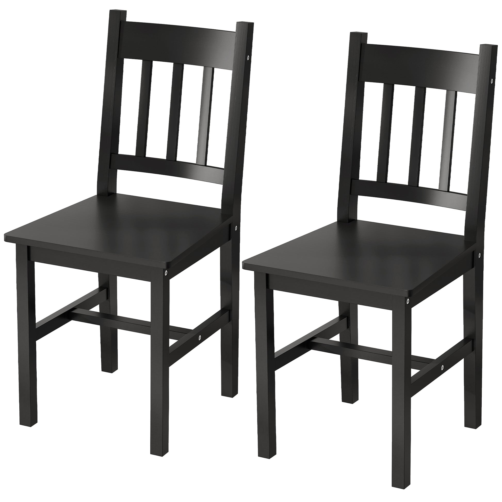 Dining Chairs Set of 2, Kitchen Chair with Slat Back, Pine Wood Structure for Living Room and Dining Room, Black
