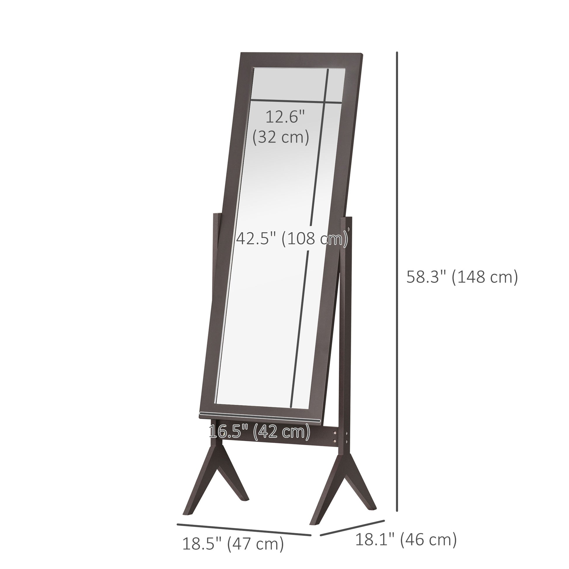 Full Length Mirror, Free Standing Full Body Mirror with Rectangular Frame, Adjustable Angle for Dressing Room, Bedroom, 