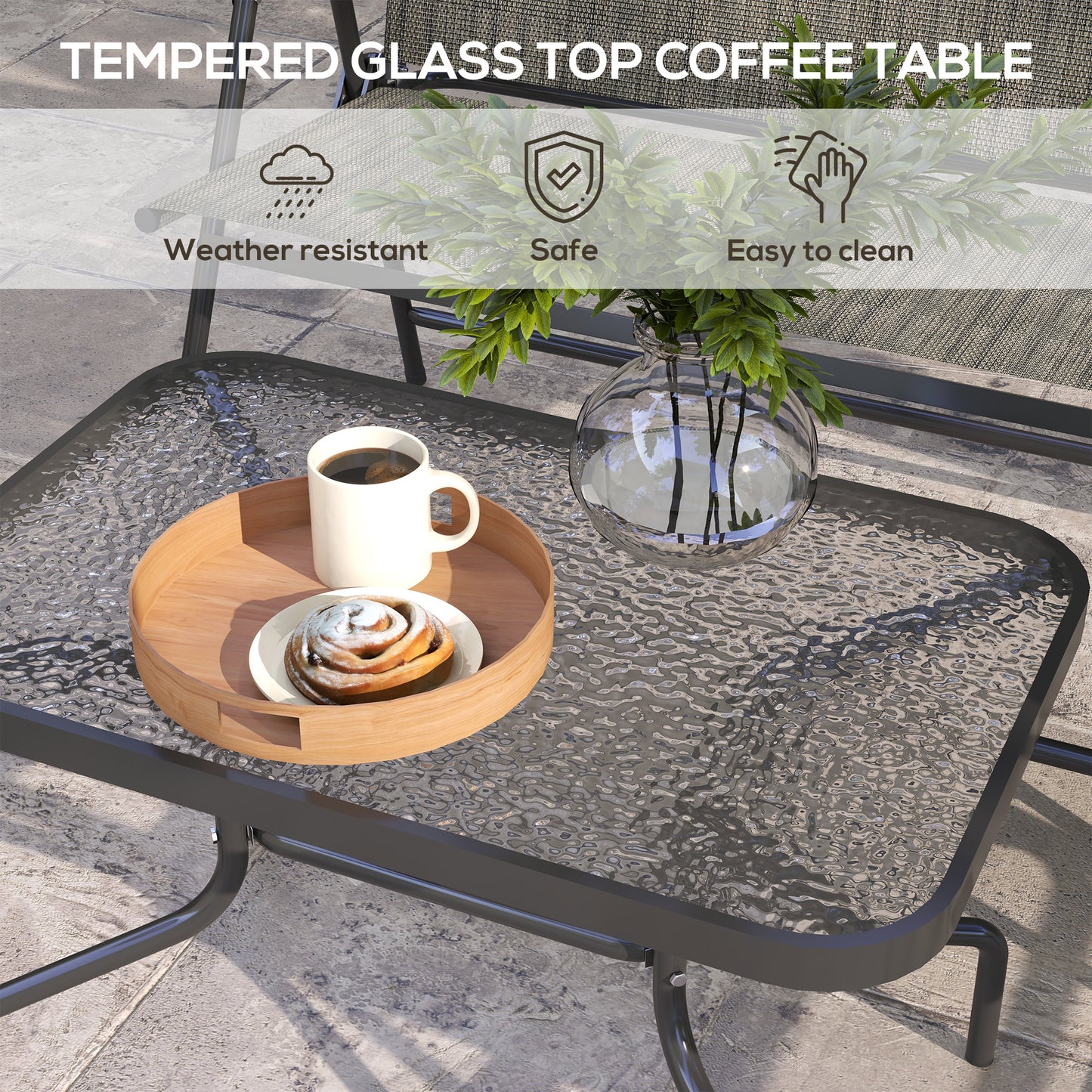 Outdoor 4 Pieces Patio Furniture Set, Garden Set with Two Foldable Armchairs, a Loveseat & Glass Top Table, Mixed Brown