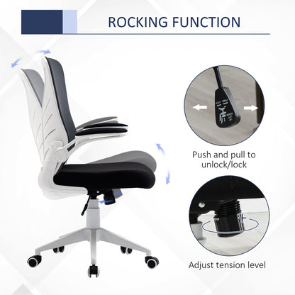 Mesh Office Chair Swivel Task Desk Chair with Lumbar Back Support, Flip-Up Arm, Adjustable Height Office, Grey/Black