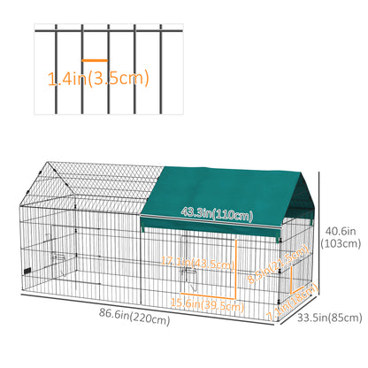 87" Small Animal Cage with Roof, Indoor/Outdoor Use,  for Chicken, Rabbits, Chinchillas, Green