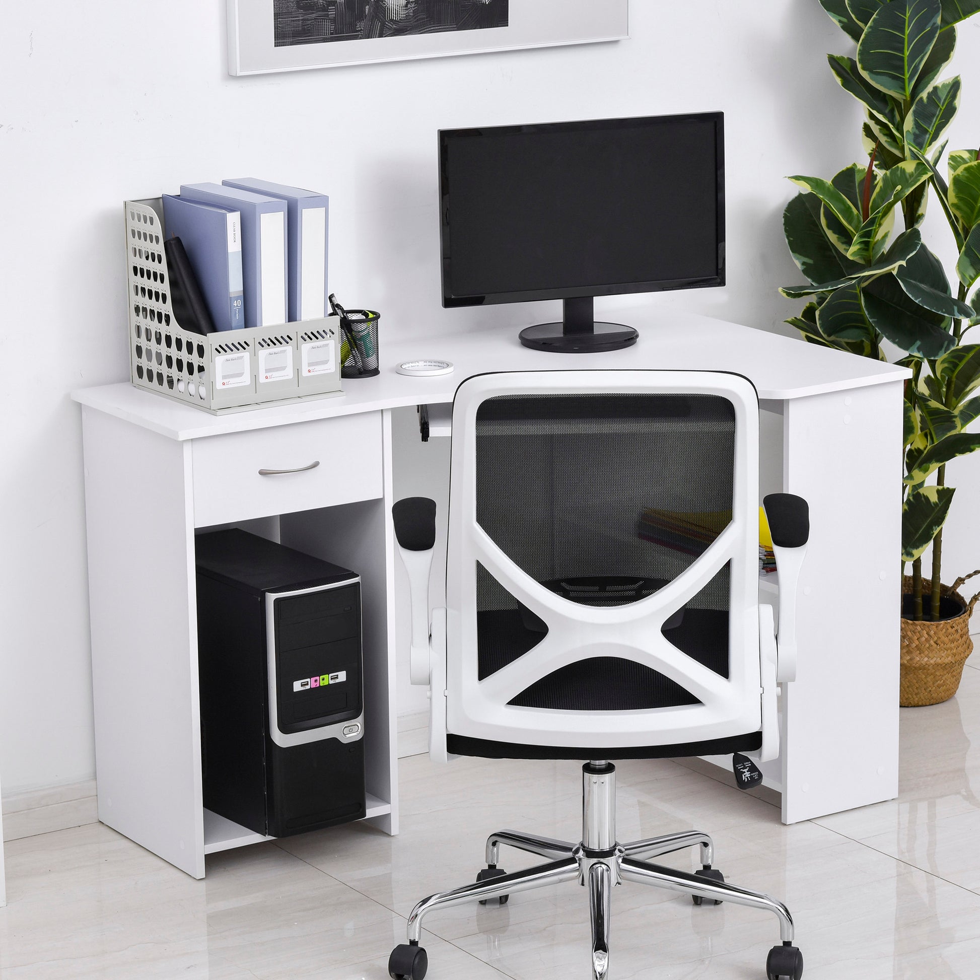 47" L-Shaped Desk with Keyboard Tray, Computer Corner Desk for Small Space with Shelves, Drawer, CPU Stand, Home Office 
