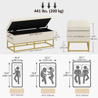 Storage Ottoman with Flip Top, Upholstered Storage Bench, Linen Fabric Footstool with Steel Legs for Living Room, Bedroo