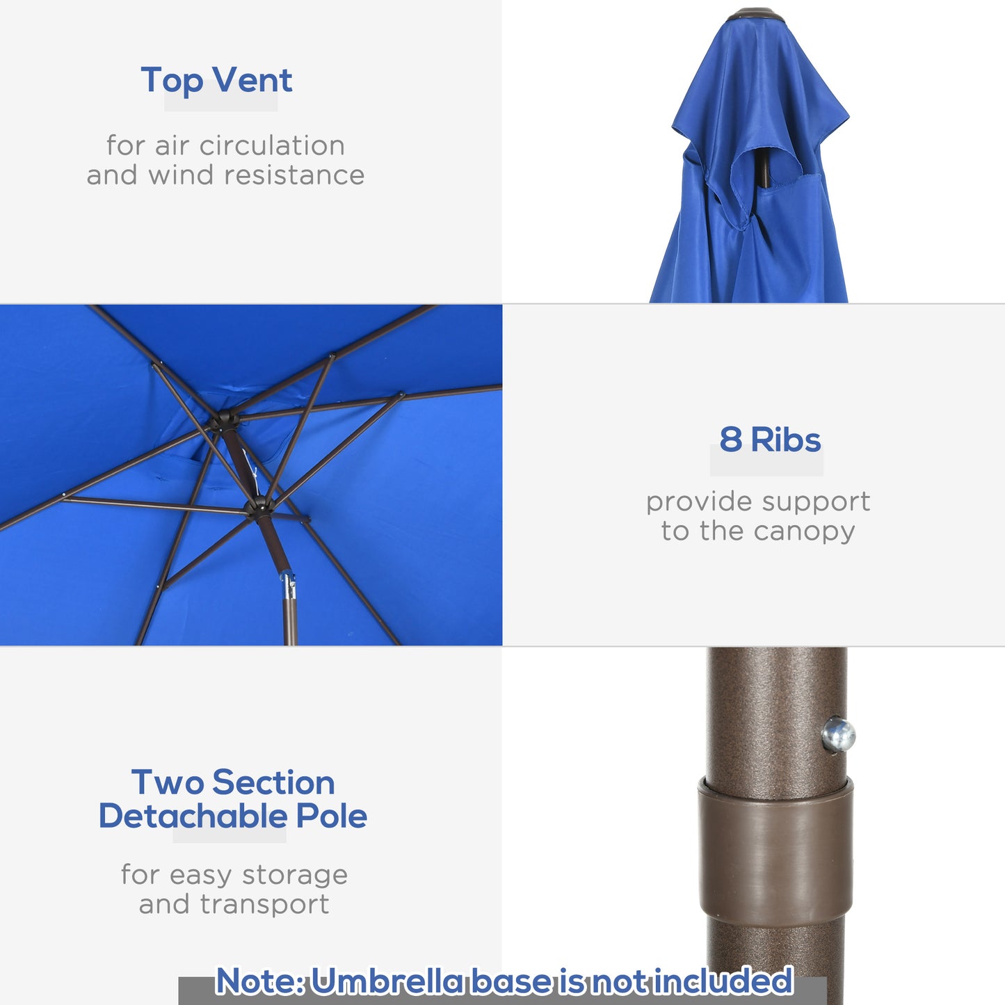 6.5x10ft Patio Umbrella, Rectangle Market Umbrella with Aluminum Frame and Crank Handle, Garden Parasol Outdoor Sunshade