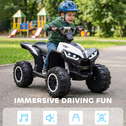 VarietyKart Kids 4 Wheeler Quad with Music, Headlights, High & Low Speed, Kids ATV for 3-5 Years Old Boys & Girl, White