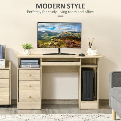 Computer Desk with Storage, Home Office Laptop Table with Shelves and Drawers, Modern Workstation Desk with Keyboard Tra