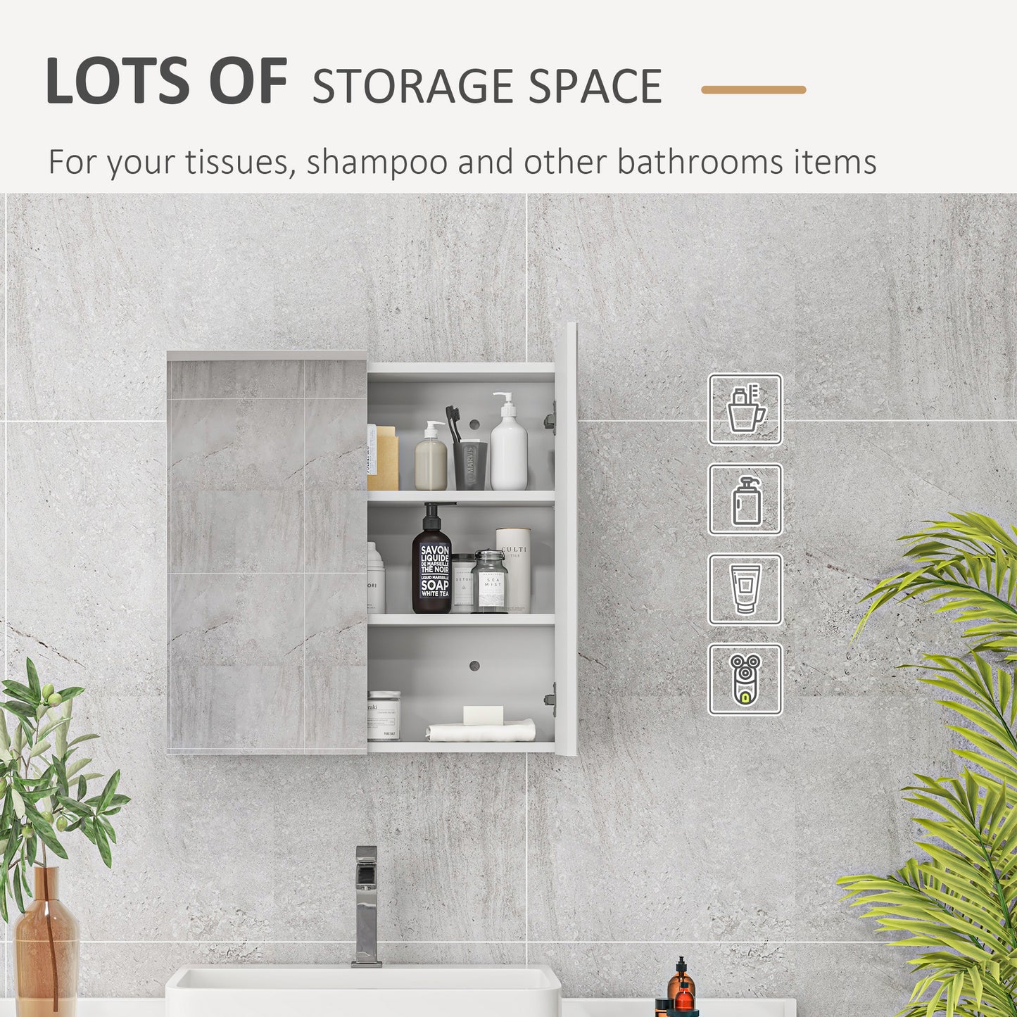 24" x 24" Medicine Cabinet, Wall Mounted Bathroom Mirror Cabinet with Mirrored Doors, Adjustable Shelves and Soft Close 