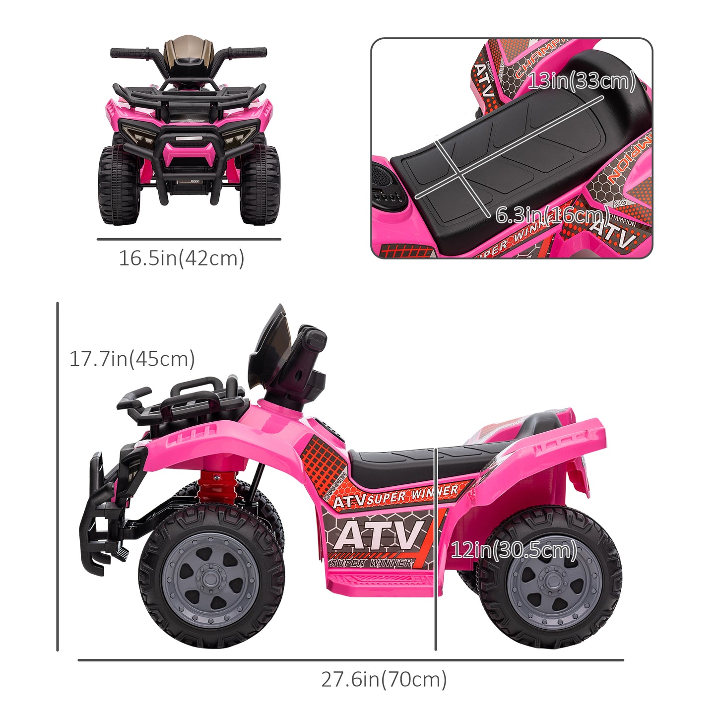 VarietyKart 6V Kids ATV Quad, 4 Wheeler Battery Powered Electric Ride on Car with Music, Forward, for Boys and Girls Age