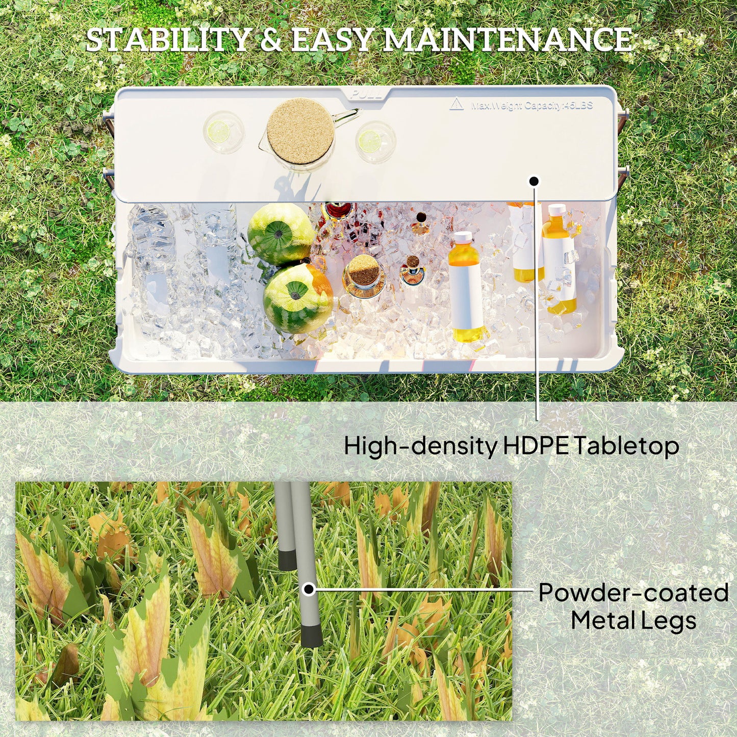 3.5ft Folding Ice Cooler Table with Drain, 2-Tier Outdoor Patio Party Cooler, Fishing Cleaning Table with Storage Shelf 