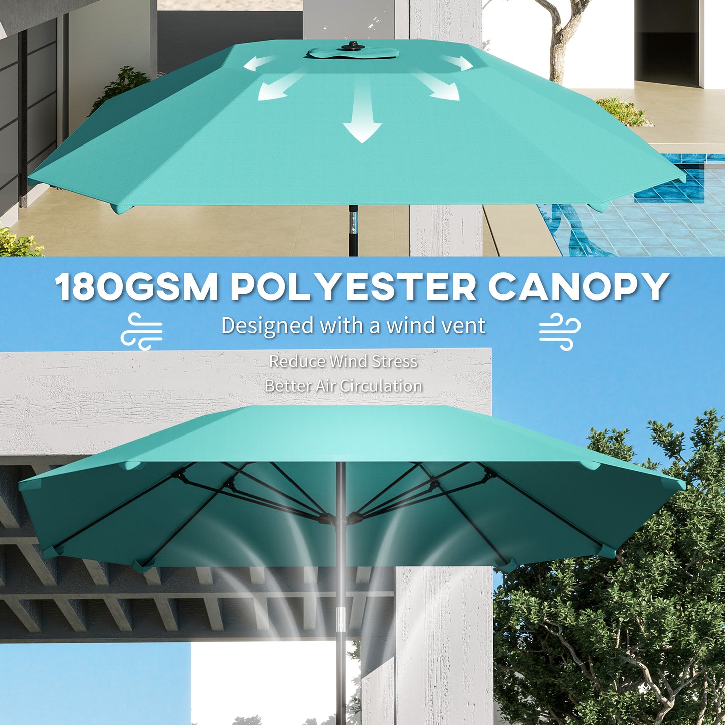 7.6FT Aluminum Patio Umbrella Parasol 8 Ribs Outdoor Market Umbrella with Crank, Push Button Tilt for Deck, Backyard and