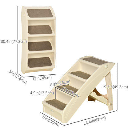 4-Level Portable Dog Stairs, Foldable Dog Steps for Small Dogs, Lightweight Cat Steps, with Nonslip Soft Mats, for High 