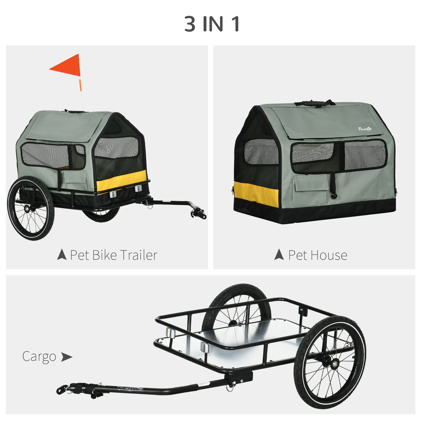 VarietyKart 3 in 1 Dog Bike Trailer, Pet Cargo, Pet Bed with Safety Leash, Hitch, Quick-Release Wheels, Cushion for Smal