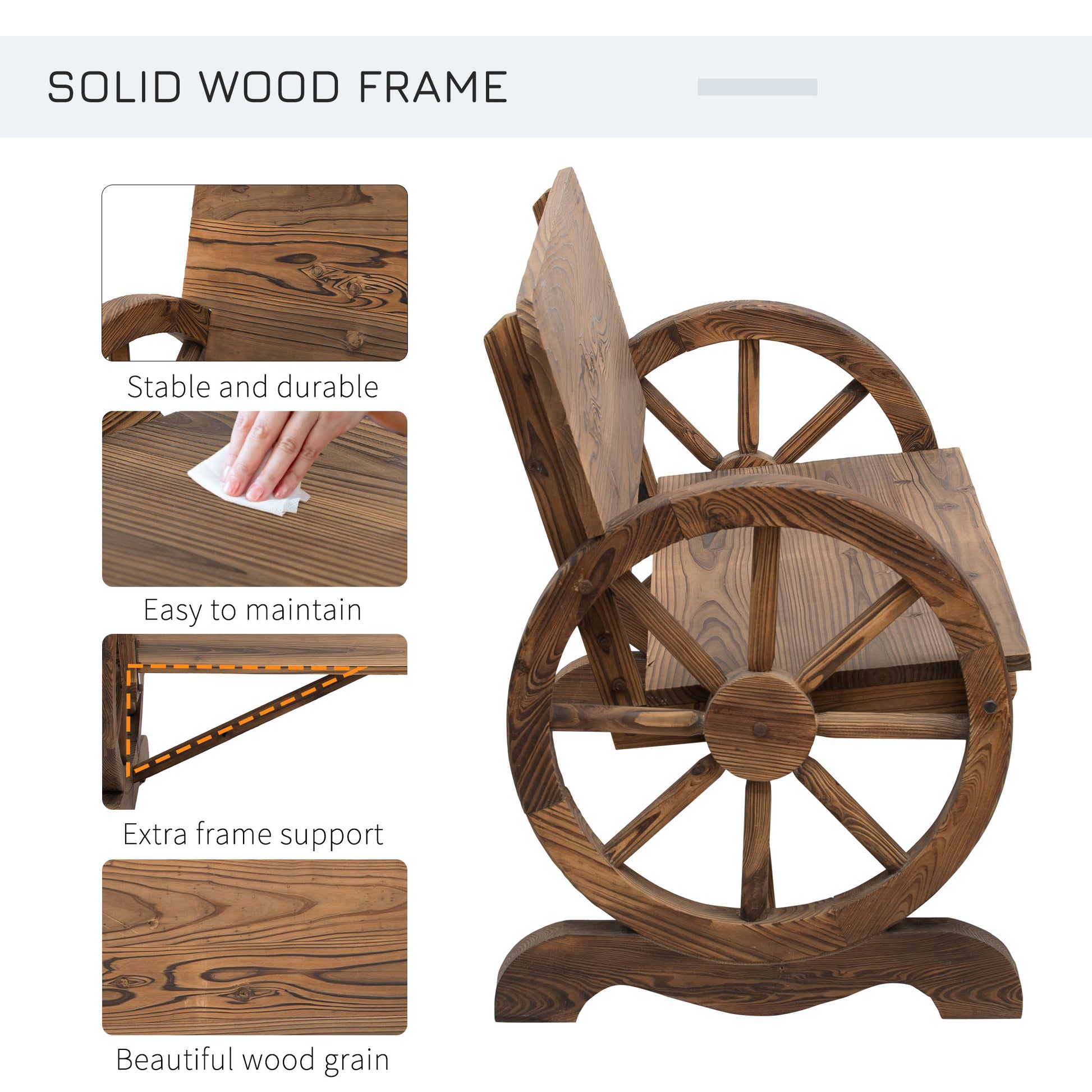 Wooden Wagon Wheel Bench Rustic Design 2 Seater Garden Outdoor Chair High Back Loveseat