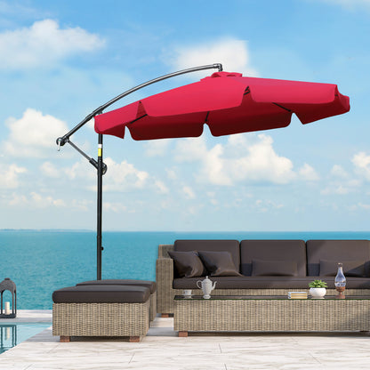 9FT Offset Hanging Patio Umbrella Cantilever Umbrella with Easy Tilt Adjustment, Cross Base and 8 Ribs for Backyard, Poo